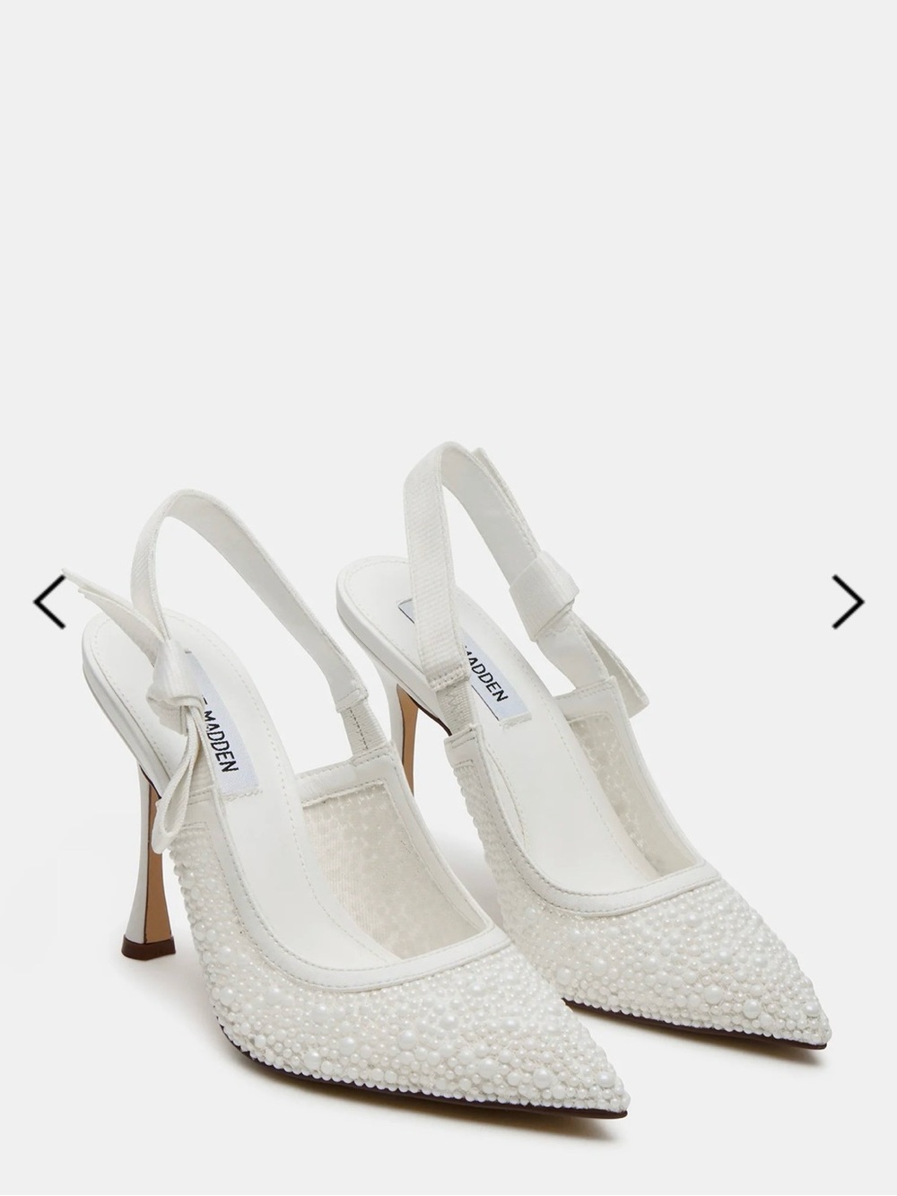 Steve Madden White Pearl-Embellished Slingback Heels
